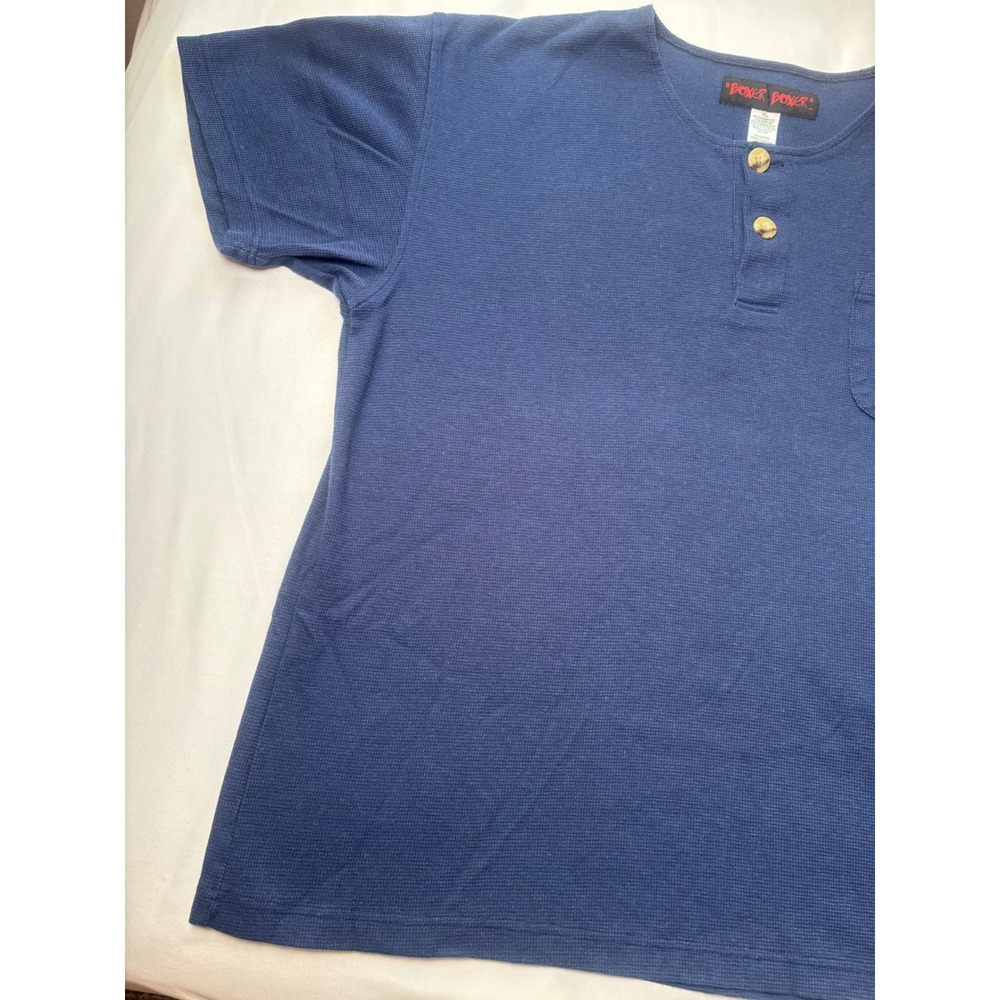 Boxer Boxer Henley Shirt Mens XL Blue Excellent Waffle Knit Pocket Short Sleeve - Picture 5 of 11